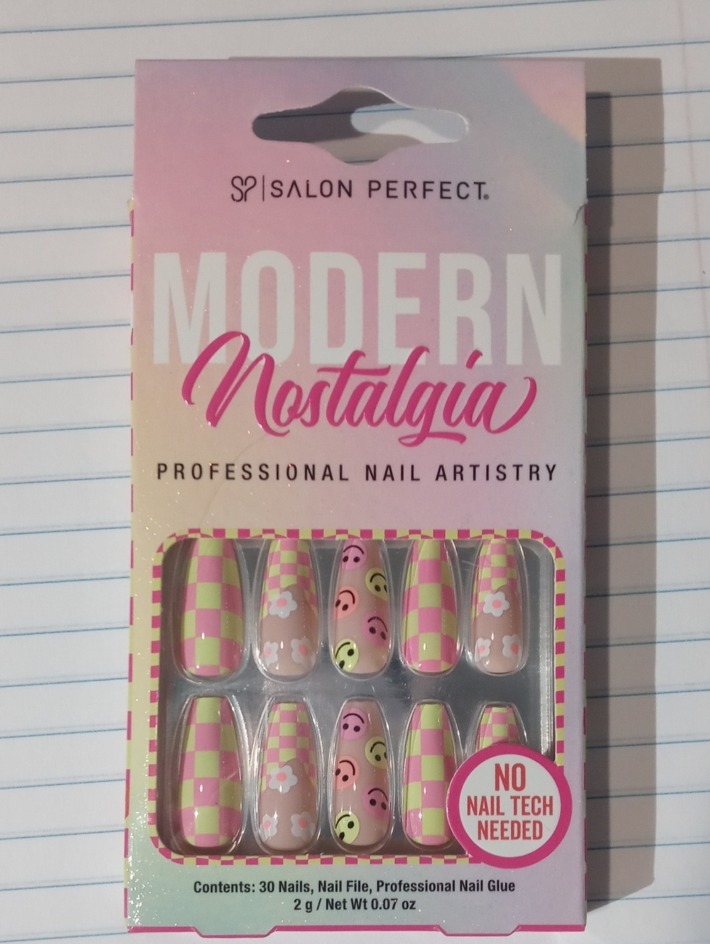 Salon Perfect Modern Nostalgia Pink & Light Green Checker Press-On Nails